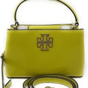 New Tory Burch-Britten Smooth Micro Satchel“Island Chartreuse ”,Patent Leather